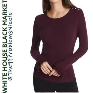 White House Black Market Ruffle Sleeve Purple Sweater